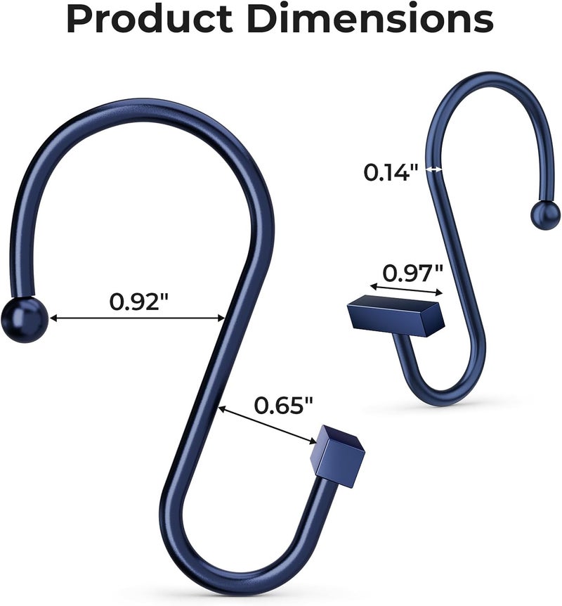 Bathway Navy Blue Shower Curtain Hooks, Shower Curtain Rings Rust Proof, 12PCS Shower Hooks for Shower Curtain, T-Bar Design Convenient Elegant Shower Curtain Hangers for Bathroom Kitchen Wardrobe - Image 2